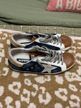 Golden Goose Men’s Low-Top Sneakers in Navy, Brown & White
